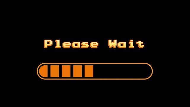 yellow 3d Please wait loading screen with progress bar. app loading, system update, buffering, and user interface visuals. 4k alpha channel animation
