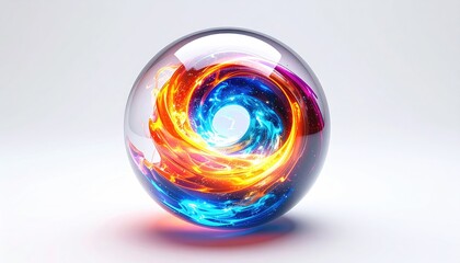 A swirling galaxy encased in a transparent sphere, glowing vividly