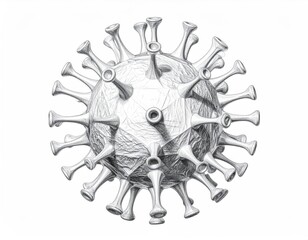 Graphite sketch of a microscopic spherical organism with protruding spikes
