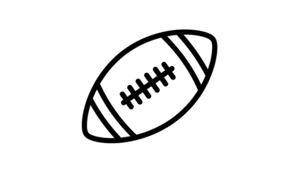 Simple black and white illustration of a rugby ball on transparent background