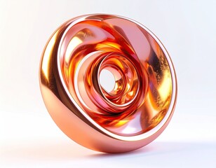 Metallic, swirling torus object on a white background, highly polished