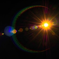 Bright, radiant light with lens flare and colorful rainbow elements