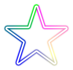 A vibrant neon star shines brightly against a dark black background