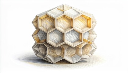 Geometric structure with hexagonal cells, sketch-style rendering