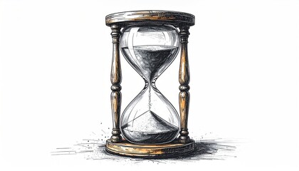 Hand-drawn hourglass sketch showing sand falling from top chamber