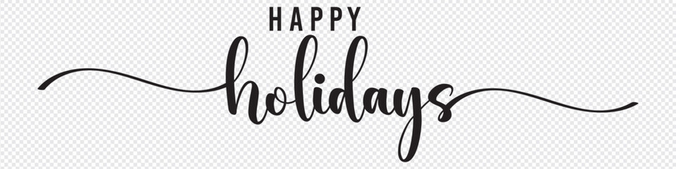 Elegant happy holidays calligraphy design for festive greetings and celebrations. transparent background. 