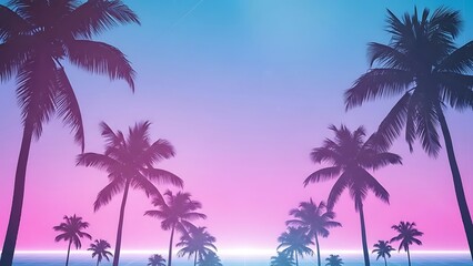 Vibrant tropical sunset with palm trees by serene ocean