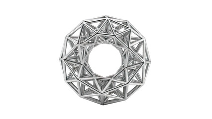 3D Abstract geometric 3d structure silver metal on transparent background