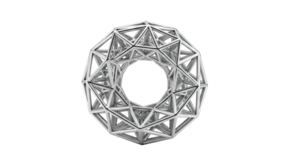 3D Abstract geometric 3d structure silver metal on transparent background