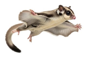 Flying sugar glider in action forest animal isolated on transparent background