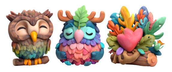 Whimsical Nature-Inspired Soft Clay Figurines Featuring Animals and Plants