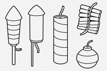 set of firework with outline style good for icon, symbol, element design, coloring book, etc