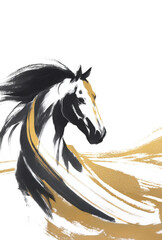 水墨と金のインクの馬