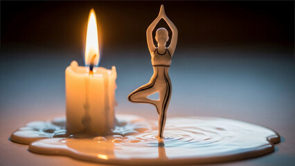 Candle melting into yoga pose wax shape - Melting stress, finding calm - Relaxation Concept