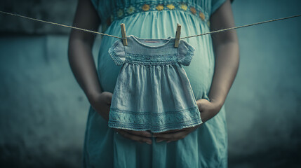 A pregnant woman holding a baby dress, symbolizing hope in a low birth rate society (1)