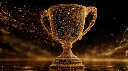 Golden trophy shines with intricate details against a dark background, symbolizing achievement and success in competitions