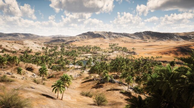 cyma. Mirage of an oasis over a desert landscape with heat distortion effect. ESG reports, sustainability campaigns, designed for sustainability communications and ESG reporting.