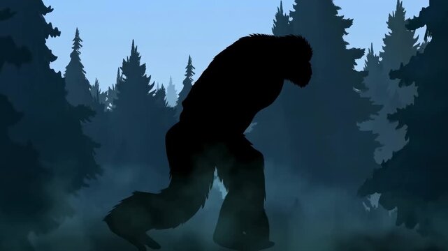 Enigmatic Beast In Foggy Woods, Ethereal Silhouette Of Elusive Creature Amidst Damp Forest Shadows