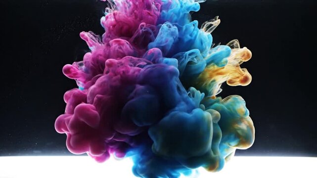 Colorful Ink Cloud Explosion - A Mesmerizing Underwater Art Display.