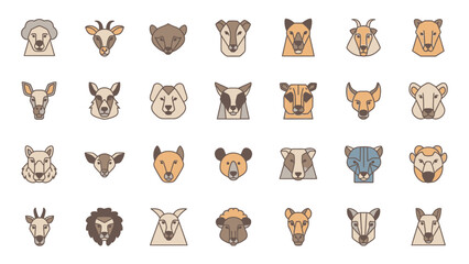 Collection of stylized animal head icons for design and illustrative purposes