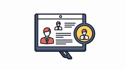 Online profile and magnifying glass icon for business and recruitment