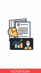 Business and finance icon with charts graphs documents and a person vector art