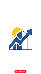 Business growth icon rising graph arrow and briefcase illustration