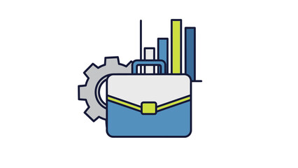Business briefcase with gear and chart illustration for marketing and finance