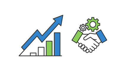 Business and growth concept with handshake gear and rising chart elements