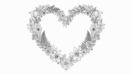 Elegant floral heart wreath with delicate blossoms and leaves, perfect for romantic occasions.
