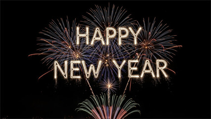 Fireworks spelling Happy New Year - Celebration, new beginning - New Year Concept
