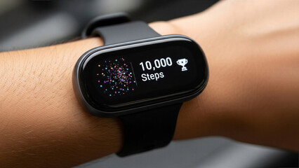 Fitness tracker showing 10,000 steps goal - Daily activity achievement, step goal - Fitness Goal Concept