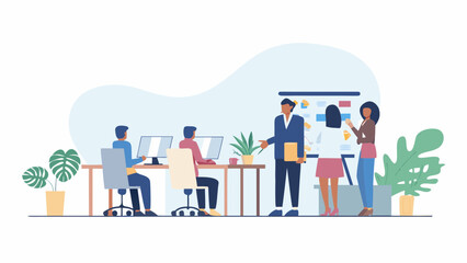 Naklejka premium Diverse team collaborating in modern office space