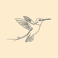 Obraz premium Nature Illustration of a Hummingbird in Flight, Minimalist Design, Soft Colors, Artistic Style