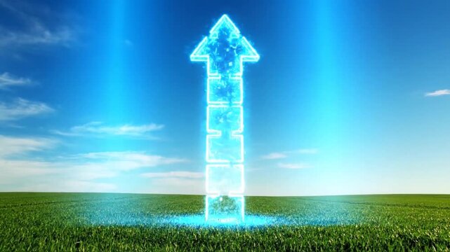 Futuristic Arrow Rising from Green Field - Growth Concept.