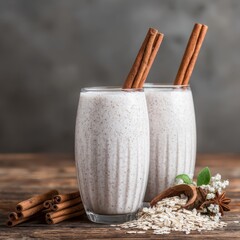 Delicious cinnamon milkshakes, close-up shot