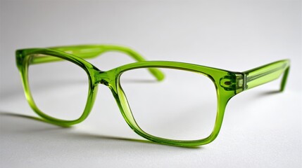 Studio shot of modern green glasses with slim translucent frames