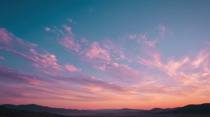 Fototapeta premium Twilight Pink Sunset Sky with Clouds Over Gentle Horizon