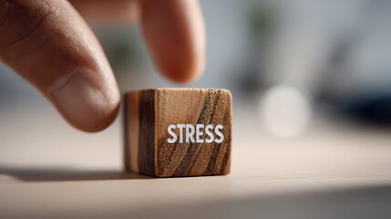 Turning Stress into Less: intimate wooden cube with changing letters under warm light
