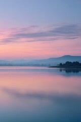 Obraz premium Vertical photograph of a tranquil lake with glassy reflections at dawn