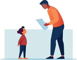 Child recognizing a suspicious message on a smartphone and asking a parent for help, promoting online safety habits illustration
