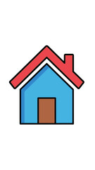 Fototapeta premium Simple house illustration blue walls red roof on white background