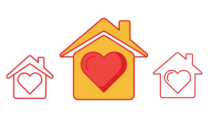 House illustrations with heart symbol for home care and love concept