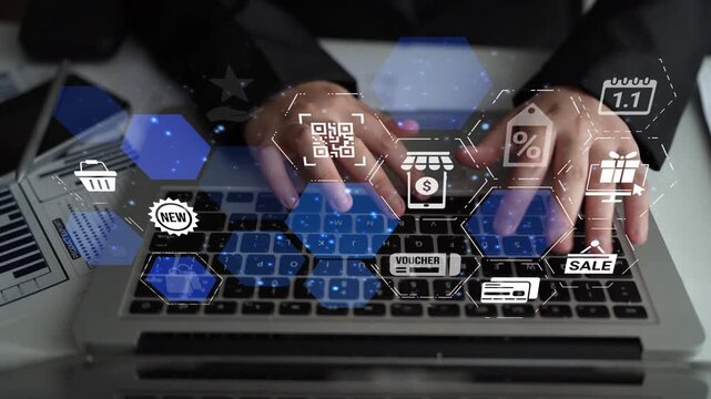 Digital gift card icons show e-commerce, payment, and digital gift card redemption. Digital gift card supports online shopping, secure payment, and customer loyalty programs. Funnel