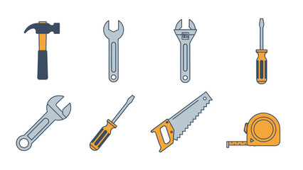 Obraz premium Collection of various construction tools in flat design style on white background