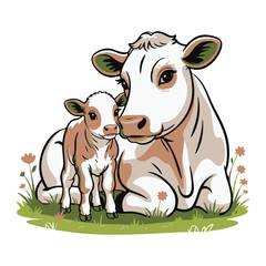 Mother Cow with Calf Illustration