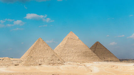 The great pyramid of giza egypt on a suuny day and blue sky