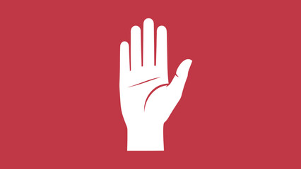 Obraz premium A white open hand with fingers together and palm facing forward against a solid red background.