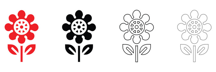 flower vector icon set, exotic beautiful flower vector, silhouette and line art