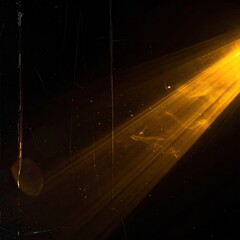 Bright golden light beams from upper right against a scratched black backdrop